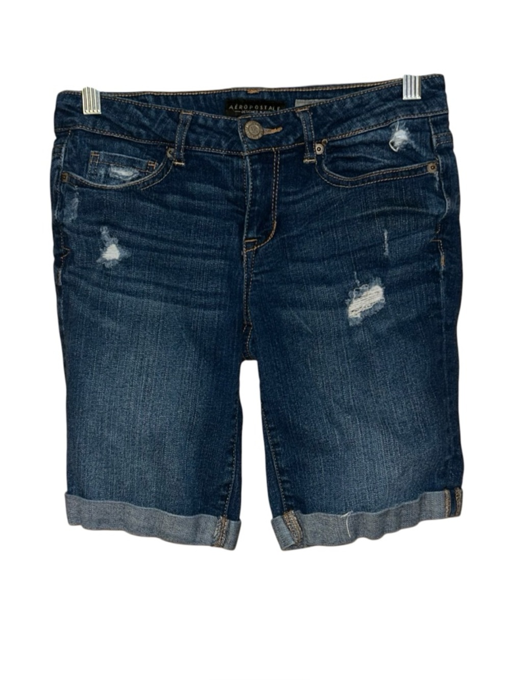 Aeropostale Jorts Bermudas Denim Jean Shorts‎ Womens 2 Distressed Stretch Cuffed